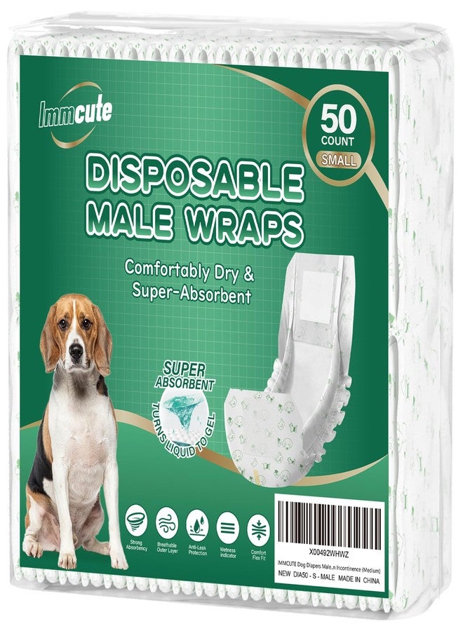 IMMCUTE Dog Diapers Male Small 50 Ct, Male Dog Diapers Disposable with Wetness Indicator, Adjustable Puppy Diapers Male, Flashdry Gel Technology, Male Dog Wraps for Incontinence & Marking - Image 1